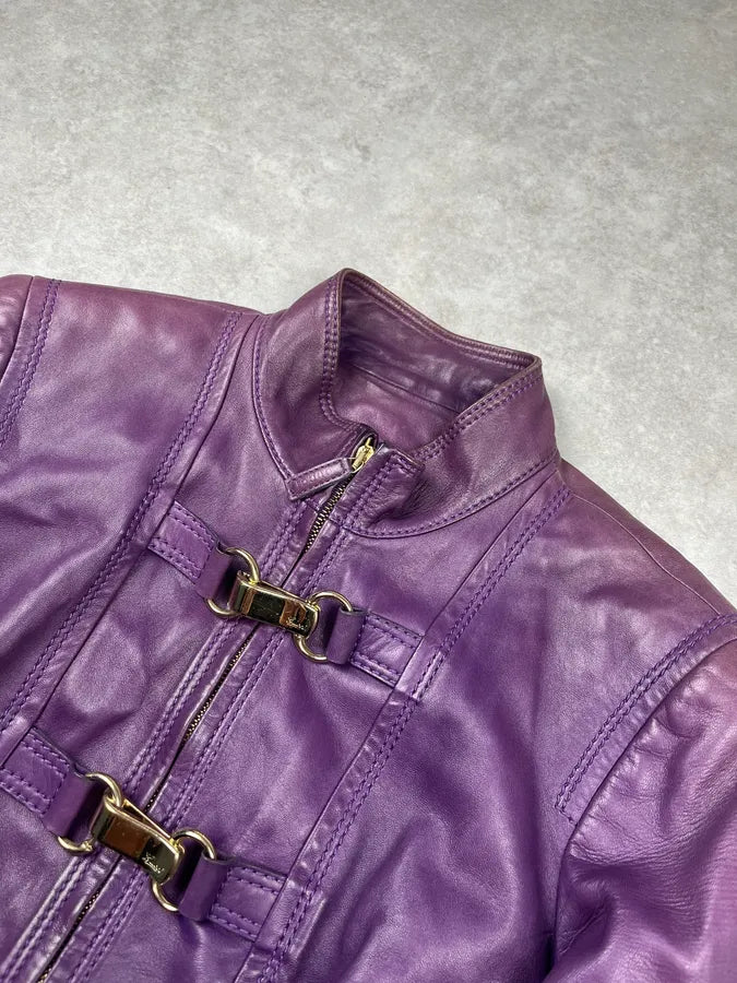 AW1999 Gucci Double Buckle Purple Leather Jacket by Tom Ford BfMpytk 4