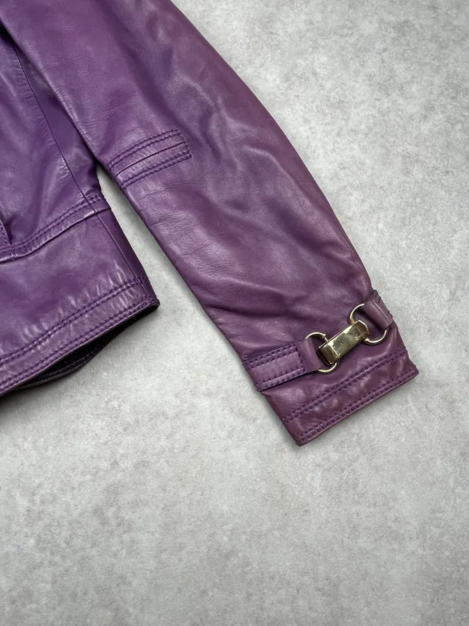 AW1999 Gucci Double Buckle Purple Leather Jacket by Tom Ford BfMpytk 5