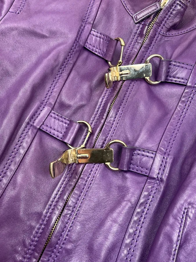 AW1999 Gucci Double Buckle Purple Leather Jacket by Tom Ford BfMpytk 6