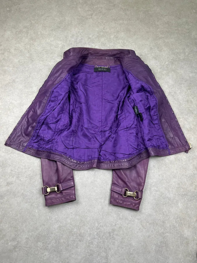 AW1999 Gucci Double Buckle Purple Leather Jacket by Tom Ford BfMpytk 8