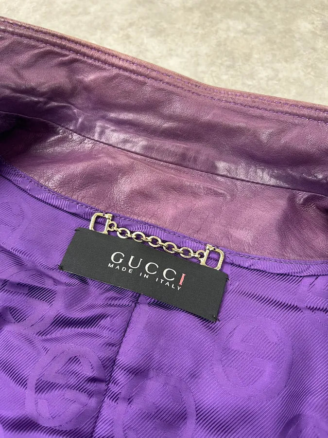 AW1999 Gucci Double Buckle Purple Leather Jacket by Tom Ford BfMpytk 9