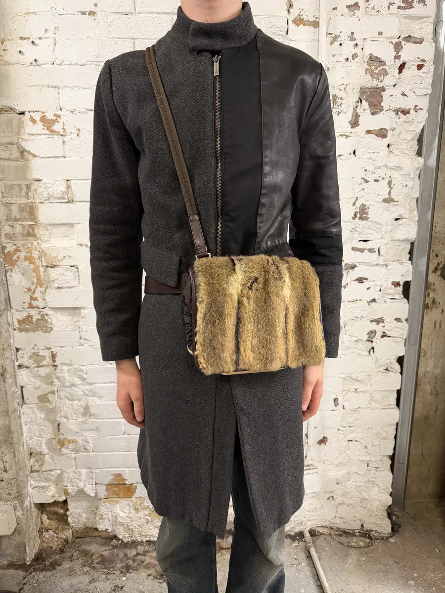 AW1999 Prada Beige Canvas Fur Shoulder Belted Bag QhkZzyi 1