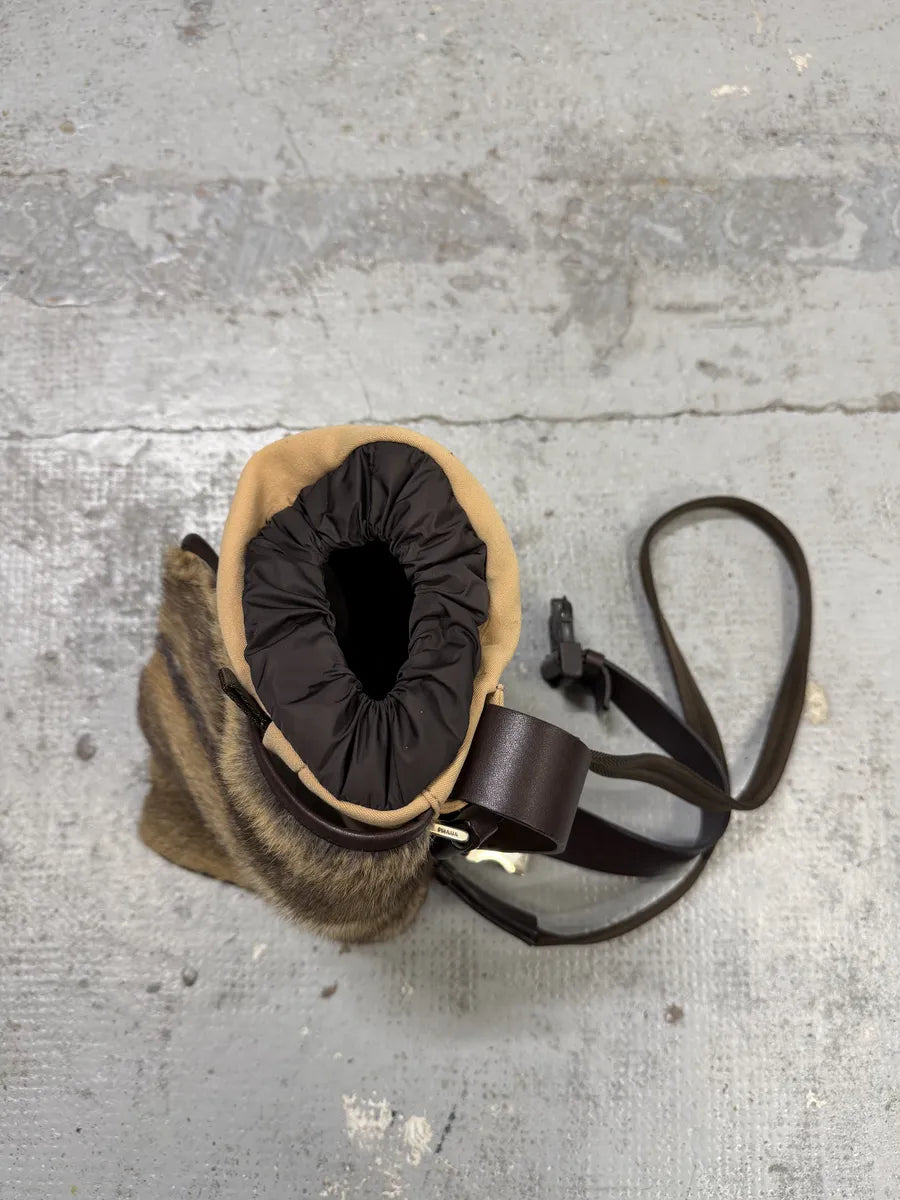 AW1999 Prada Beige Canvas Fur Shoulder Belted Bag QhkZzyi 8