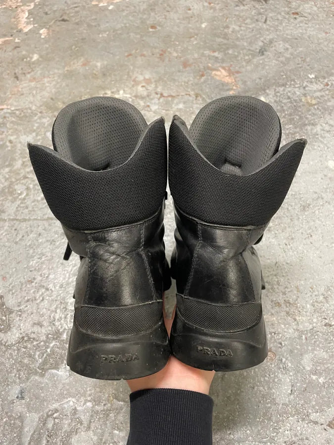 AW1999 Prada Black High Leather Vibram Boots (41.5eu/us8) RvuIxcU 6