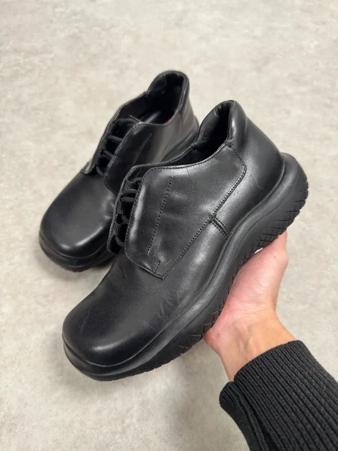 AW1999 Prada Black Leather Lace-Up Vibram Sole Low Boots KVOueXs 0