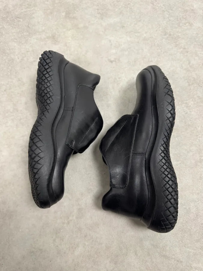 AW1999 Prada Black Leather Lace-Up Vibram Sole Low Boots KVOueXs 1