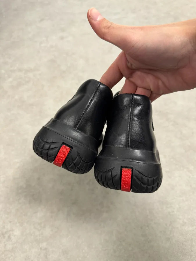 AW1999 Prada Black Leather Lace-Up Vibram Sole Low Boots KVOueXs 2