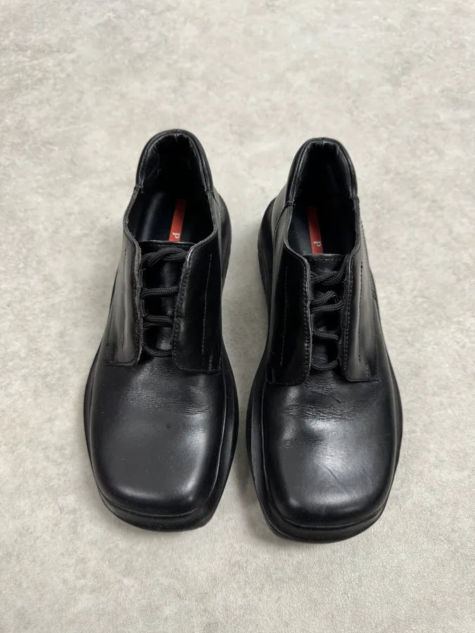 AW1999 Prada Black Leather Lace-Up Vibram Sole Low Boots KVOueXs 3
