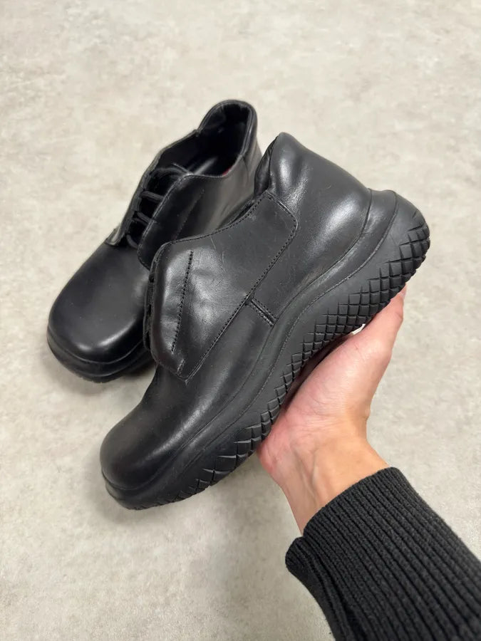 AW1999 Prada Black Leather Lace-Up Vibram Sole Low Boots KVOueXs 4