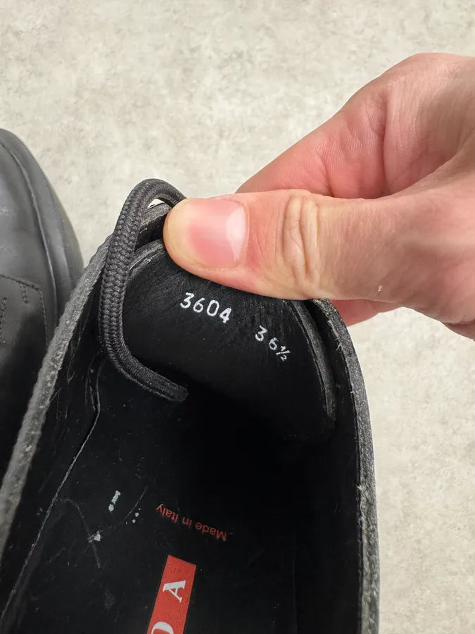 AW1999 Prada Black Leather Lace-Up Vibram Sole Low Boots KVOueXs 7