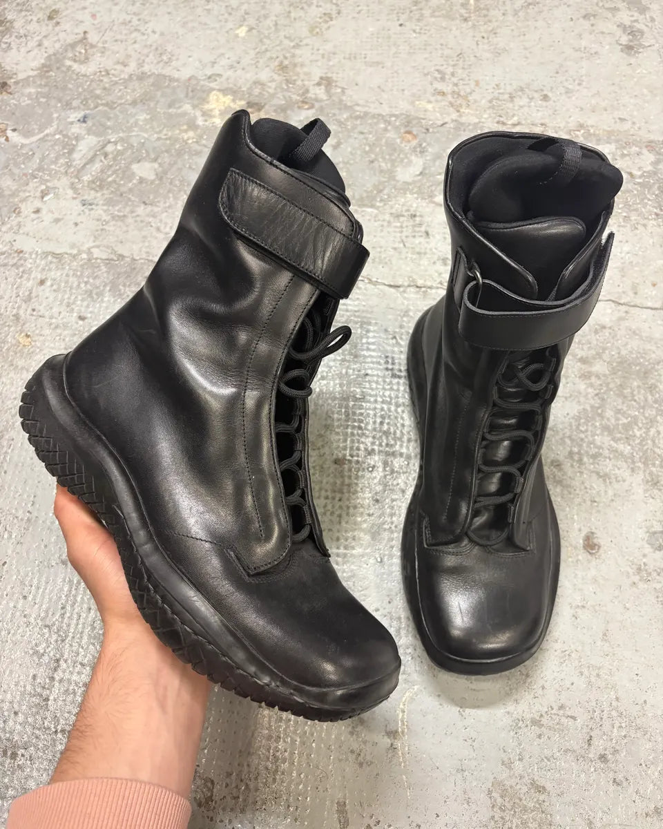 AW1999 Prada Black Leather Scratch Laced Vibram Boots dMKpKnH 0