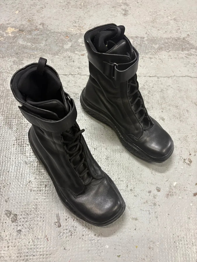 AW1999 Prada Black Leather Scratch Laced Vibram Boots dMKpKnH 3