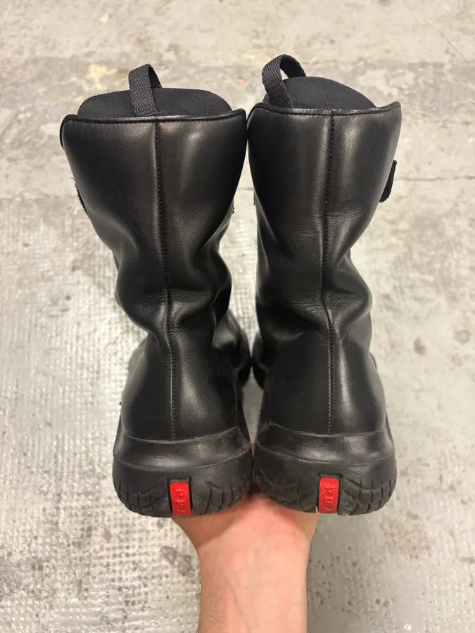 AW1999 Prada Black Leather Scratch Laced Vibram Boots dMKpKnH 5