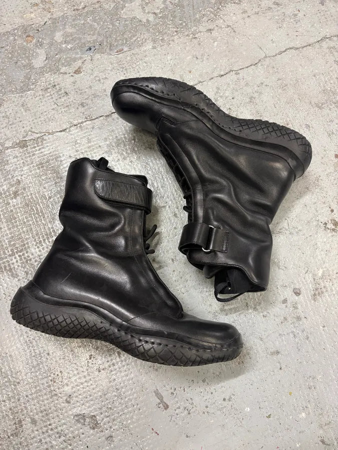 AW1999 Prada Black Leather Scratch Laced Vibram Boots dMKpKnH 6