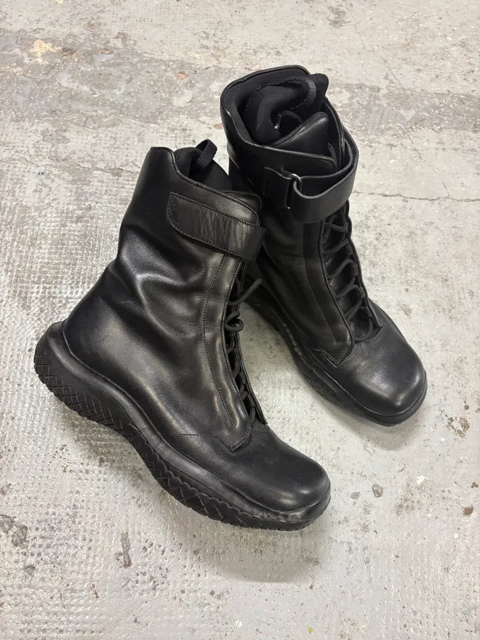 AW1999 Prada Black Leather Scratch Laced Vibram Boots dMKpKnH 4