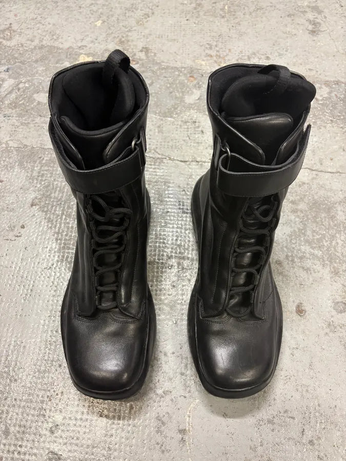 AW1999 Prada Black Leather Scratch Laced Vibram Boots dMKpKnH 1