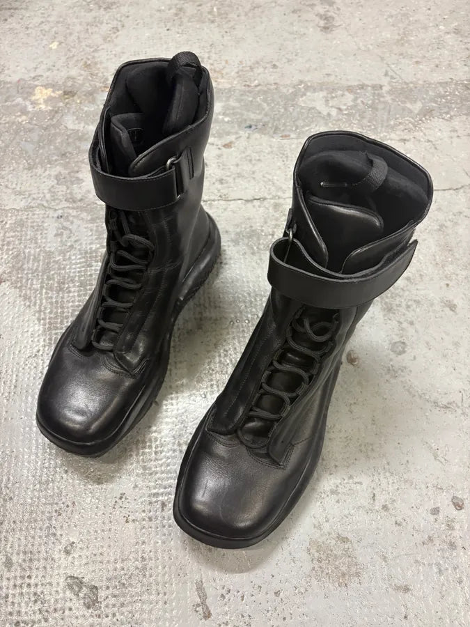 AW1999 Prada Black Leather Scratch Laced Vibram Boots dMKpKnH 2