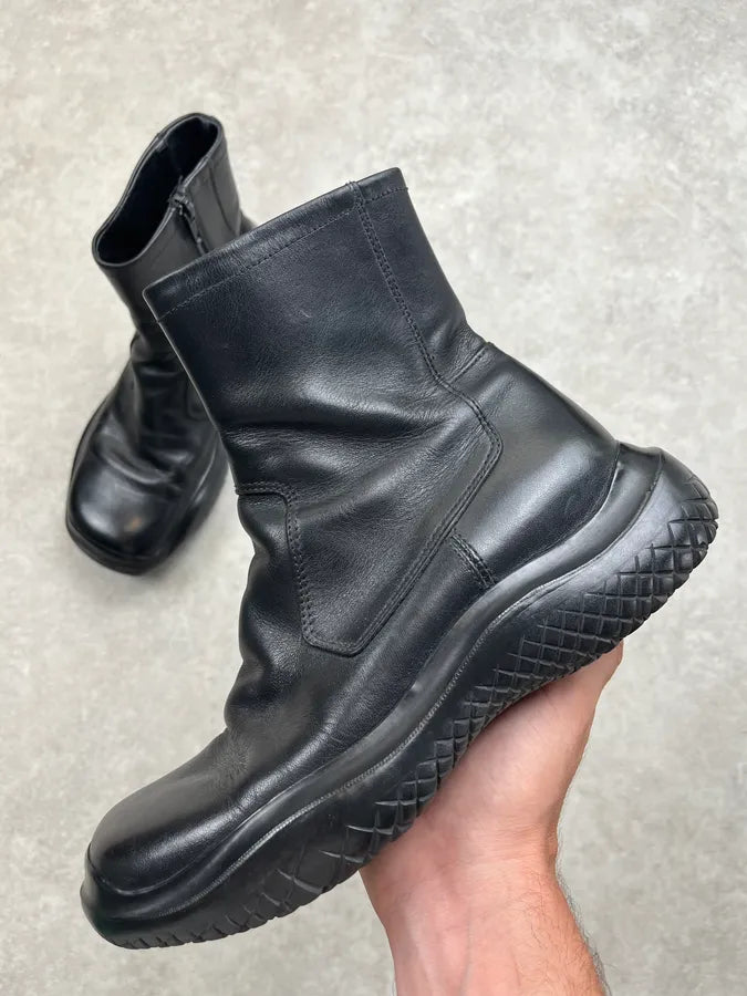 AW1999 Prada Black Leather Vibram Sole Boots raWLMhe 0