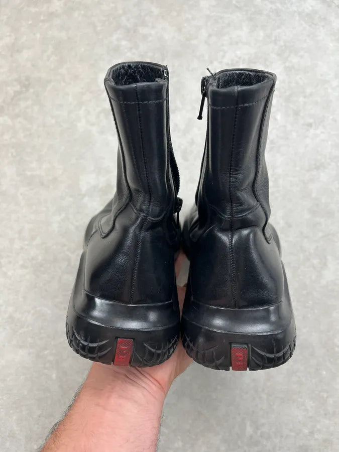 AW1999 Prada Black Leather Vibram Sole Boots raWLMhe 5
