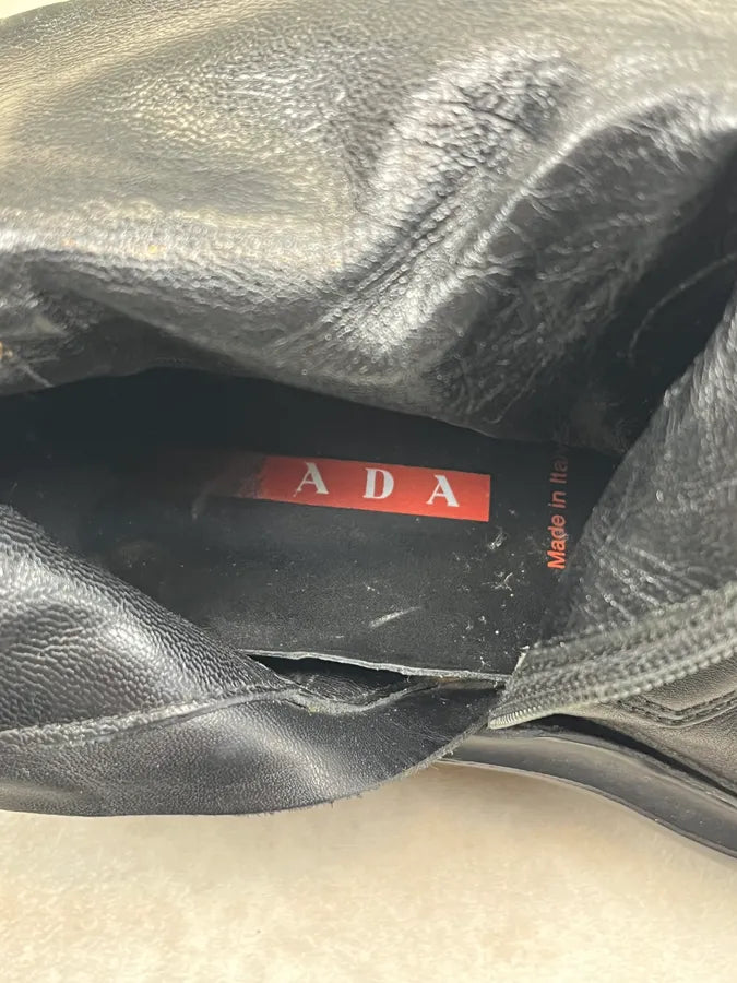 AW1999 Prada Black Leather Vibram Sole Boots raWLMhe 8