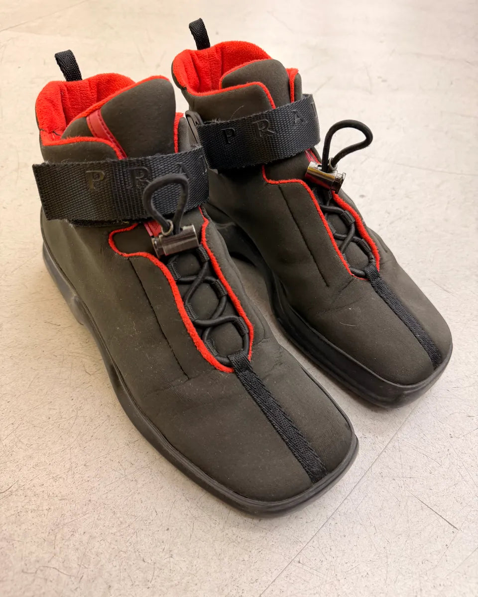 AW1999 Prada Black Neoprene Contrast Stitch Boots DkbVzDB 1