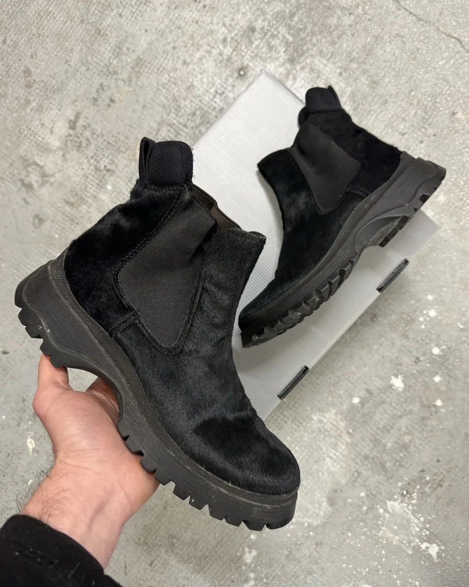 AW1999 Prada Black Pony Hair Leather Vibram Boots zcoSTGl 0