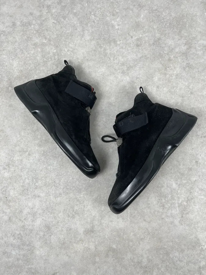 AW1999 Prada Black Suede Leather Vibram High Sneakers AmKIWdW 2