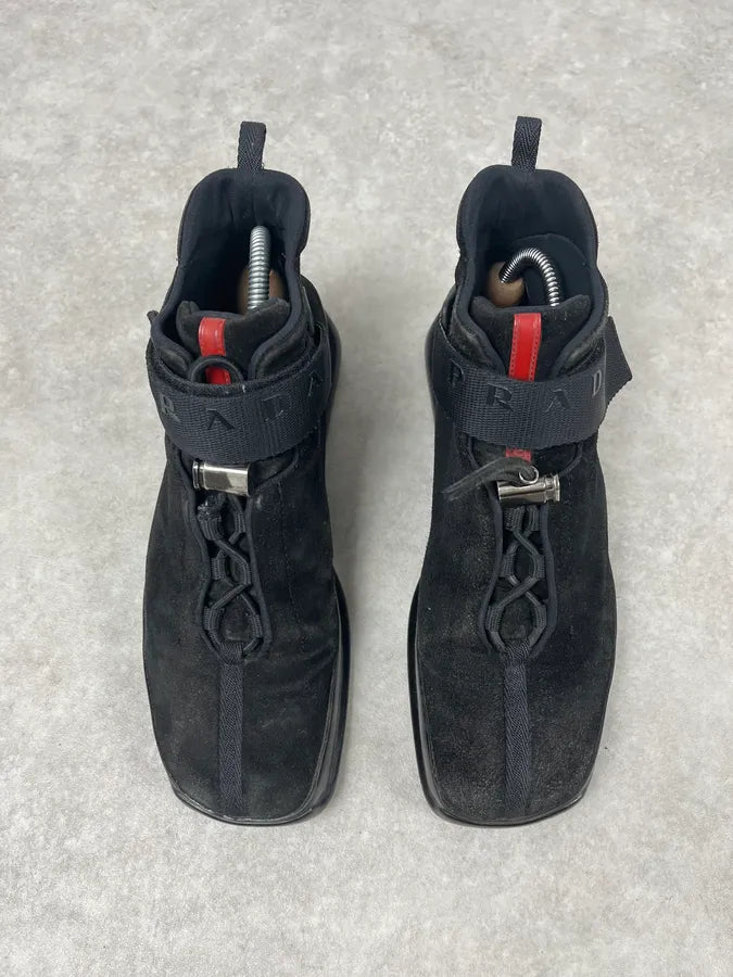 AW1999 Prada Black Suede Leather Vibram High Sneakers AmKIWdW 1