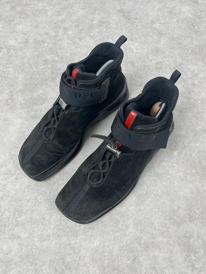 AW1999 Prada Black Suede Leather Vibram High Sneakers AmKIWdW 3