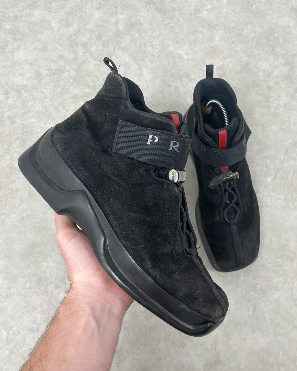 AW1999 Prada Black Suede Leather Vibram High Sneakers AmKIWdW 0
