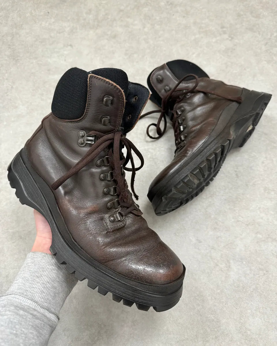 AW1999 Prada Brown Leather Lace-Up Hiking Boots mxJSvrz 0