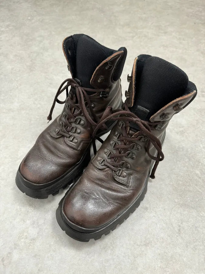 AW1999 Prada Brown Leather Lace-Up Hiking Boots mxJSvrz 3
