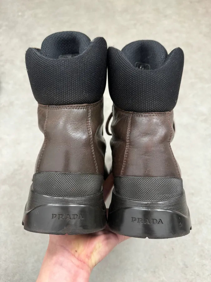 AW1999 Prada Brown Leather Lace-Up Hiking Boots mxJSvrz 6