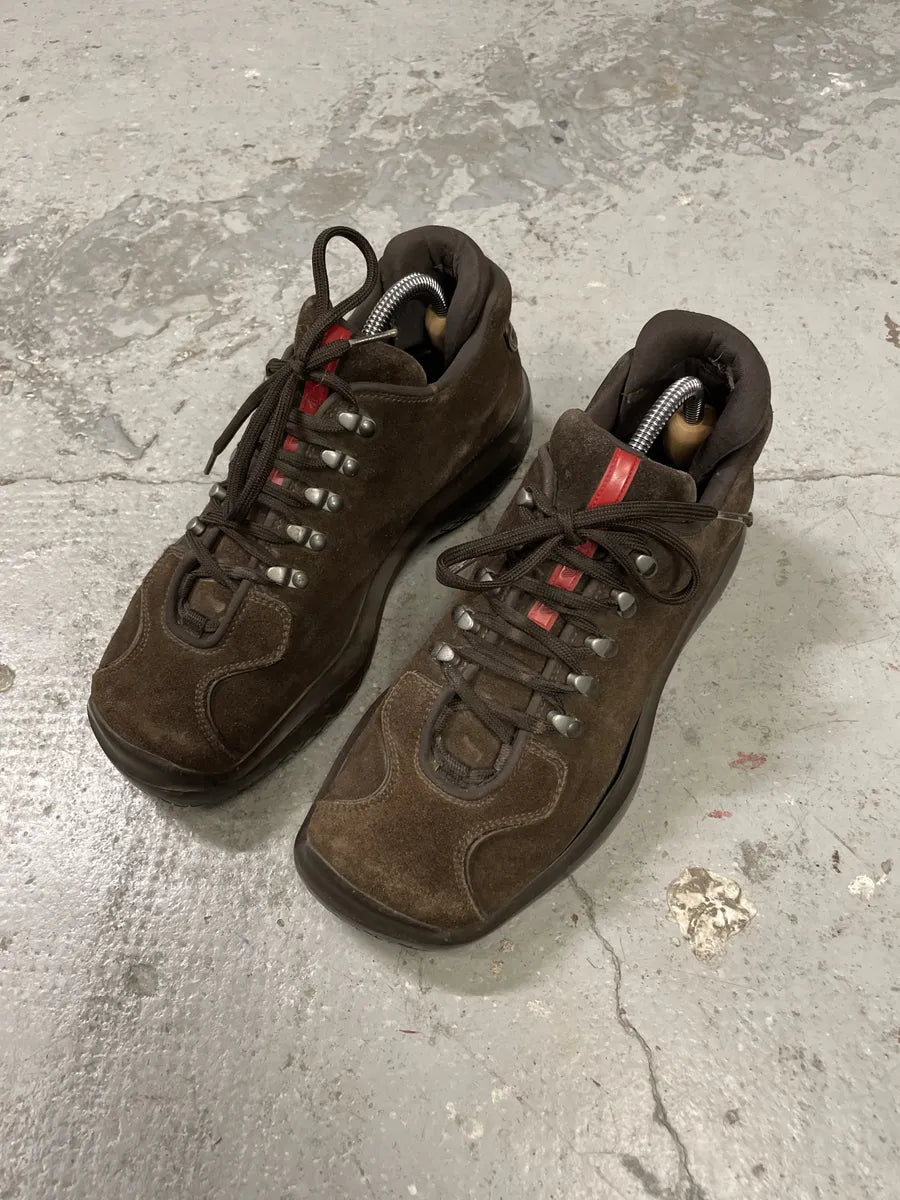 AW1999 Prada Brown Suede Chunky Leather Vibram Shoes (41eu/us8) sXWlGHd 9