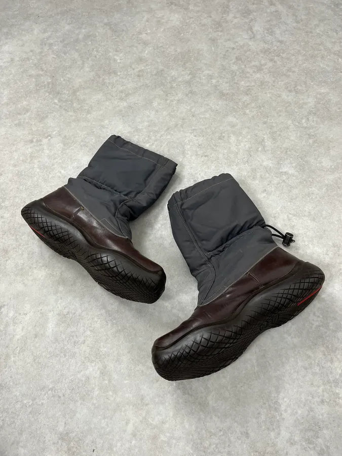 AW1999 Prada Grey & Brown Leather Hybrid Boots UhGAAUE 6