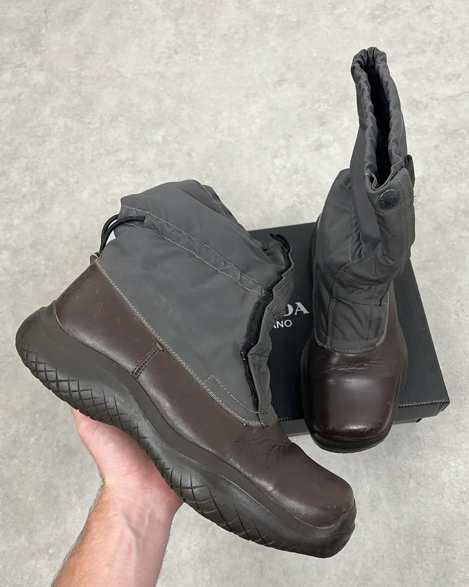 AW1999 Prada Grey & Brown Leather Hybrid Boots UhGAAUE 0