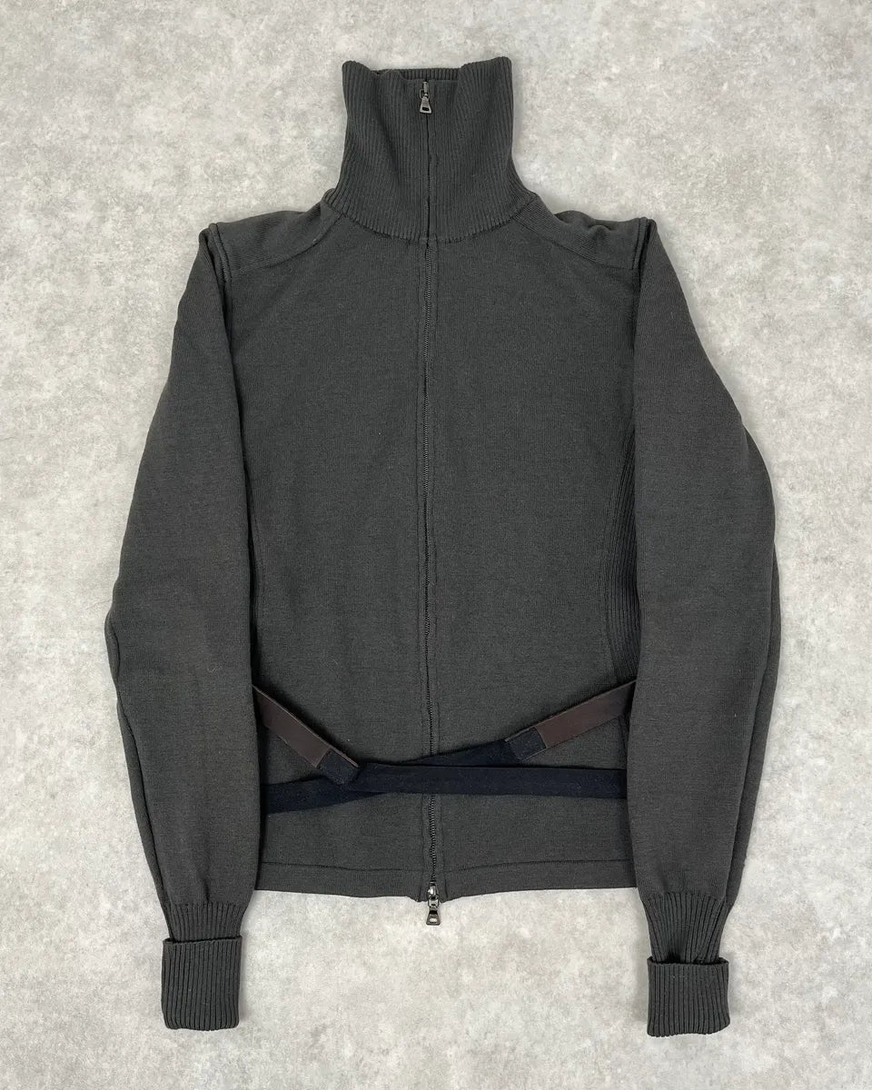 AW1999 Prada Grey Zip-up Belted Sweater BJocwNS 0