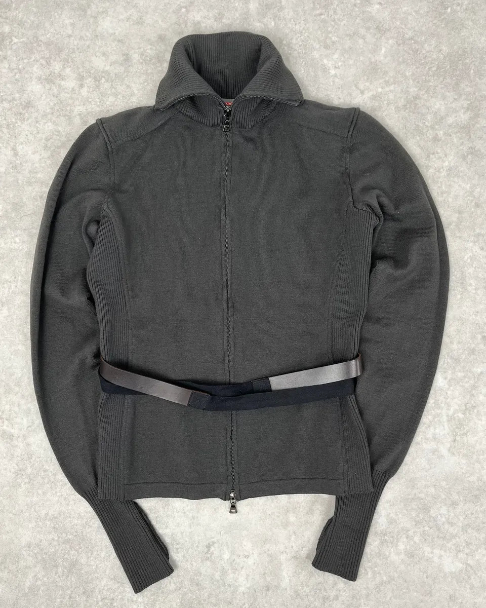 AW1999 Prada Grey Zip-up Belted Sweater BJocwNS 3