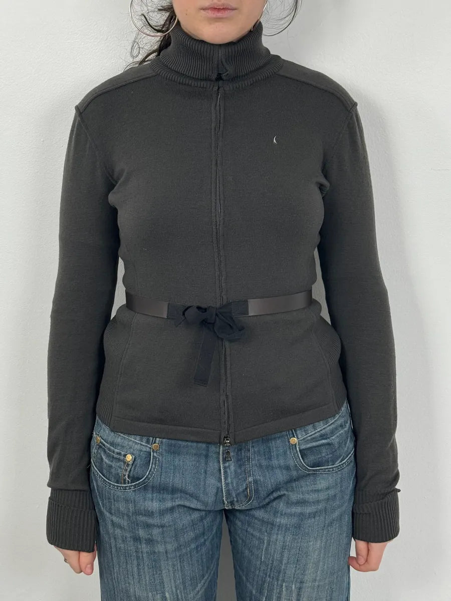 AW1999 Prada Grey Zip-up Belted Sweater BJocwNS 1