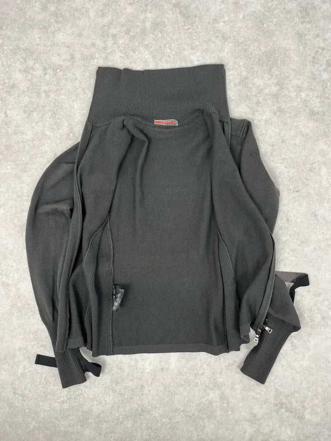 AW1999 Prada Grey Zip-up Belted Sweater BJocwNS 7