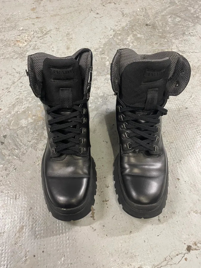 AW1999 Prada High Black Leather Vibram Boots (42.5eu/us9) XNkDBZt 1