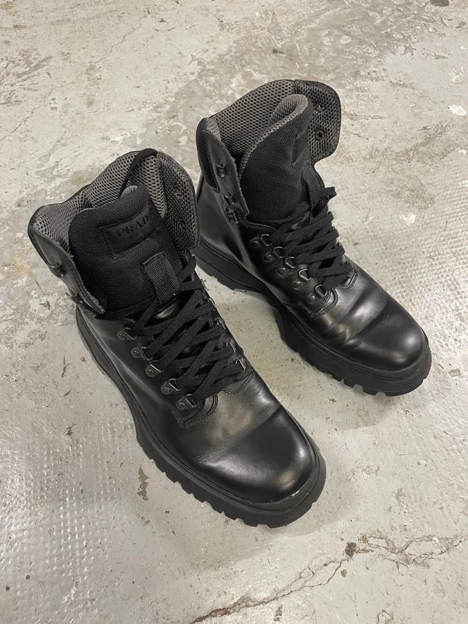 AW1999 Prada High Black Leather Vibram Boots (42.5eu/us9) XNkDBZt 3