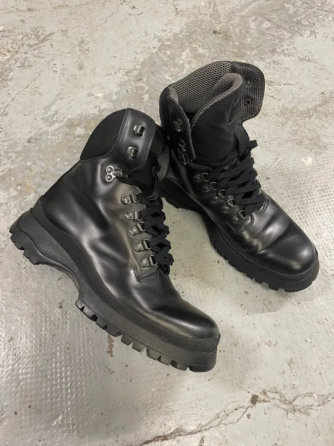 AW1999 Prada High Black Leather Vibram Boots (42.5eu/us9) XNkDBZt 4