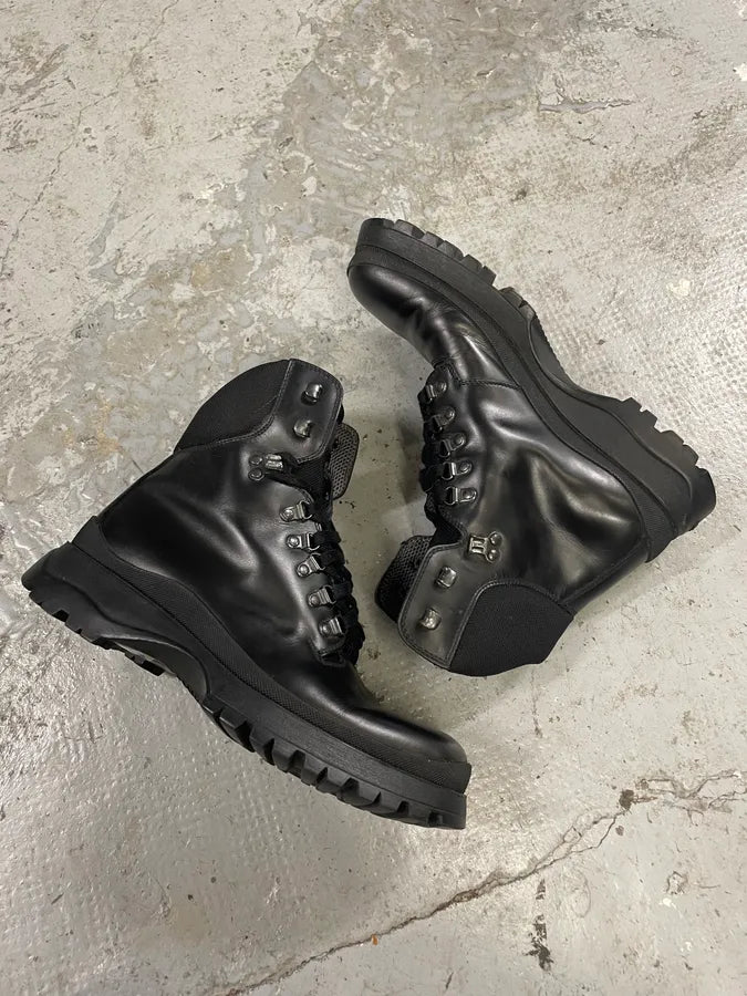 AW1999 Prada High Black Leather Vibram Boots (42.5eu/us9) XNkDBZt 5