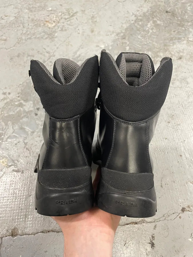 AW1999 Prada High Black Leather Vibram Boots (42.5eu/us9) XNkDBZt 6