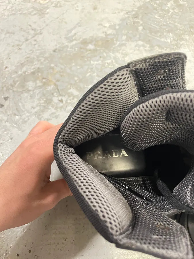 AW1999 Prada High Black Leather Vibram Boots (42.5eu/us9) XNkDBZt 9