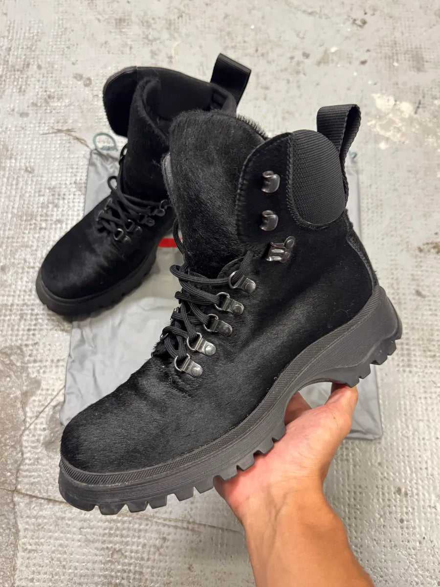 AW1999 Prada Linea Rossa Black Pony Hair Leather Boots IzqRZif 0