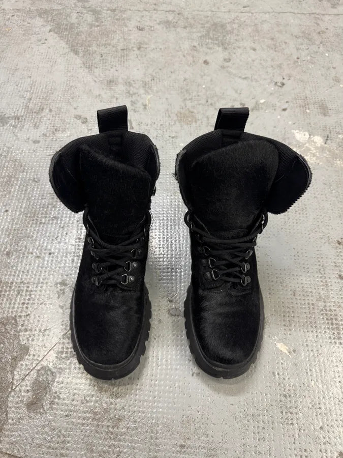 AW1999 Prada Linea Rossa Black Pony Hair Leather Boots IzqRZif 1