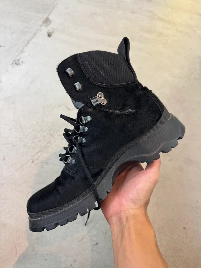 AW1999 Prada Linea Rossa Black Pony Hair Leather Boots IzqRZif 2