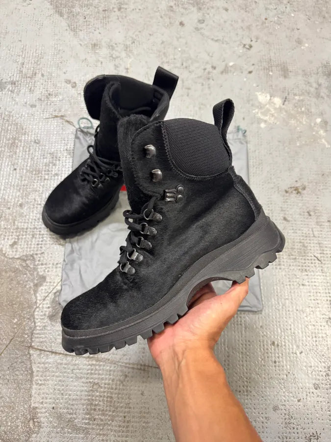 AW1999 Prada Linea Rossa Black Pony Hair Leather Boots IzqRZif 5